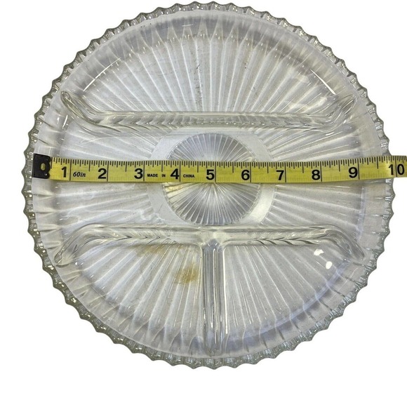 VINTAGE Glass Relish Tray Divided Round Starburst Pattern - Picture 6 of 7